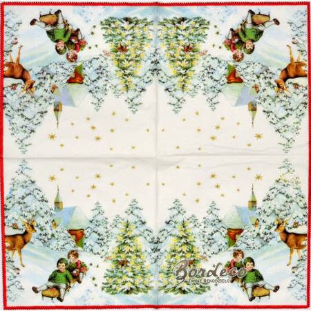 Serwetka decoupage firmy VILLEROY&BOCH dzieci na sankach 25x25cm